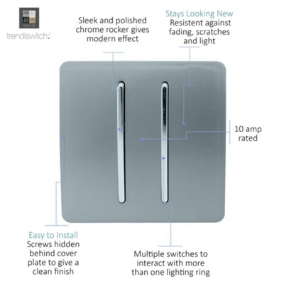 Trendi Switch Cool Grey 2 Gang 1 or 2 way Rocker Light Switch, ART-SS4CG