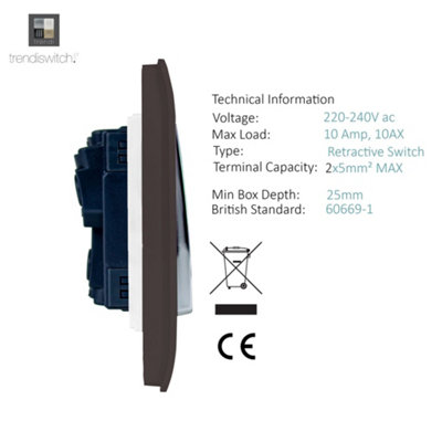 Trendi Switch Dark Brown 1 Gang Retractive Doorbell Switch, ART-DBDB