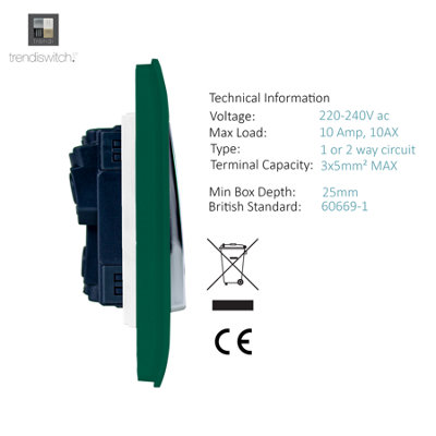Trendi Switch Dark Green 1 Gang 1 or 2 way Light Switch