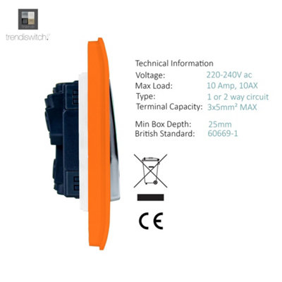 Trendi Switch Orange 4 Gang 1 or 2 way Rocker Light Switch, ART-SS8OR