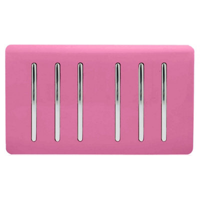 Trendi Switch Pink 6 Gang 1 or 2 Way Light Switch, ART-SS66PK