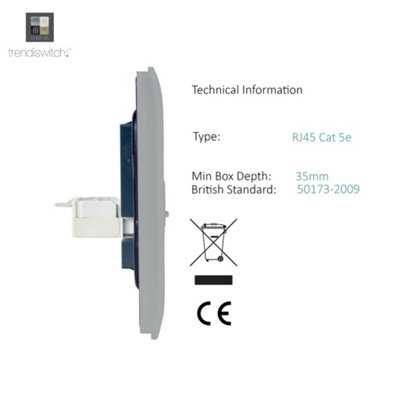 Trendi Switch Platinum Silver 1 Gang RJ45 Cat 5e PC Ethernet Socket ...