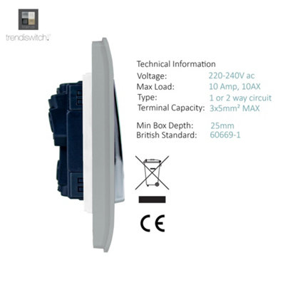 Trendi Switch Steel 4 Gang 1 or 2 Way Light Switch, ART-SS44BS