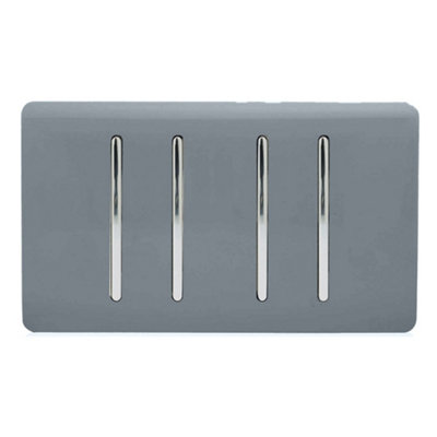Trendi Switch Warm Grey 4 Gang 1 or 2 Way Light Switch, ART-SS44WG