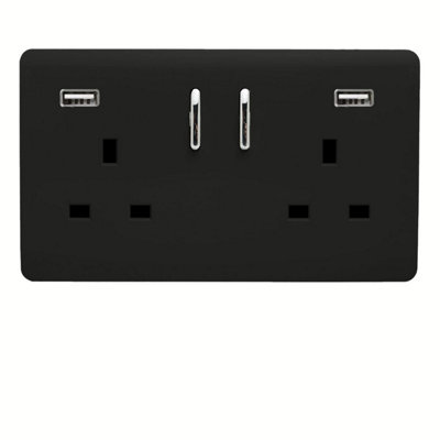 Trendiswitch 13A Double Switched USB Socket 3.1A Matt Black
