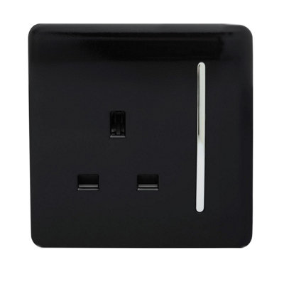 Trendiswitch Black 1 Gang 13 Amp Switched Socket - 5