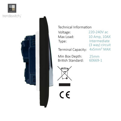 Trendiswitch Black 1 Gang 3 Way Intermediate Switch