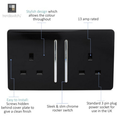 Trendiswitch Black 1 Gang 13 Amp Switched Socket 1 Gang