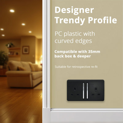 Trendiswitch Black 1 Gang 13 Amp Switched Socket 1 Gang - 5