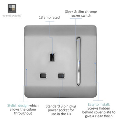 Trendiswitch Warm Grey 2 Gang 13 Amp Switched Socket (5 Pack) 2 Gang