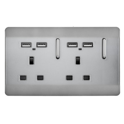 Trendiswitch BRUSHED STEEL 2 Gang 4 Port USB 2100mA Socket