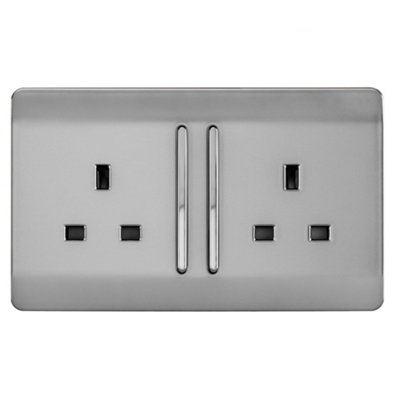 Trendiswitch BRUSHED STEEL 2 Gang Long Switched Socket