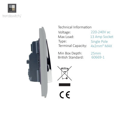 Trendiswitch BRUSHED STEEL 2 Gang Long Switched Socket - 5