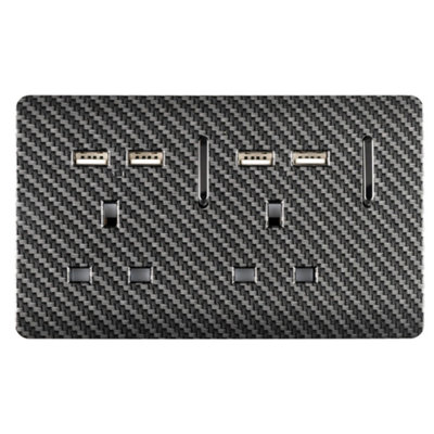 Trendiswitch CARBON FIBRE 2 Gang 4 Port USB 2100mA Socket