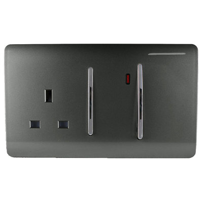 Trendiswitch Charcoal 13 Amp Cooker Switch & Socket with Neon