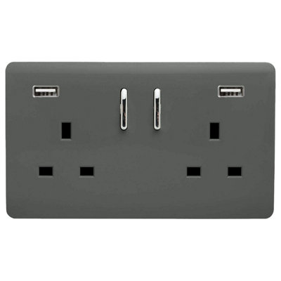 Trendiswitch White 2 Gang 13 Amp Socket. 2X2.1MaH USB 2 Gang