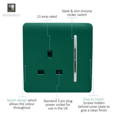 Trendiswitch DARK GREEN 1 Gang 13 Amp Switched Socket