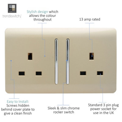 Trendiswitch Gold 13 Amp Cooker Switch & Socket with Neon 2 Gang