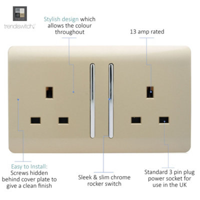 Trendiswitch Gold 2 Gang 13 Amp Switched Socket