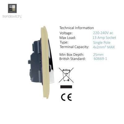 Trendiswitch Gold 2 Gang 13 Amp Switched Socket 2 Gang - 3