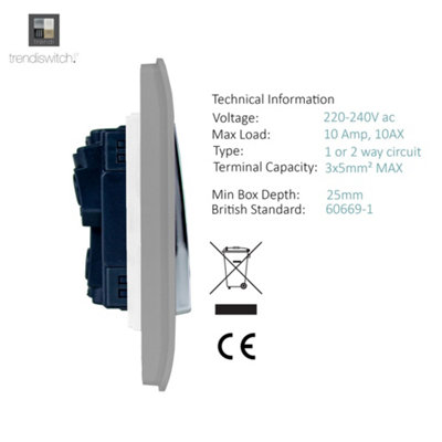Trendiswitch Light Grey 1 Gang 2 Way 10 Amp Switch
