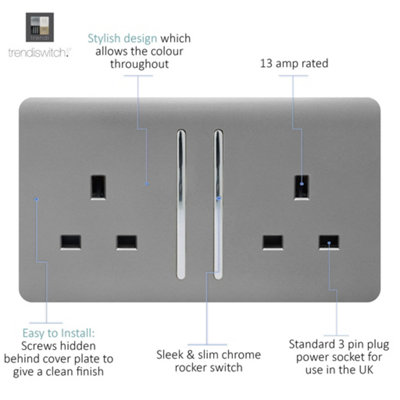 Trendiswitch White 1 Gang 13 Amp Switched Socket 1 Gang