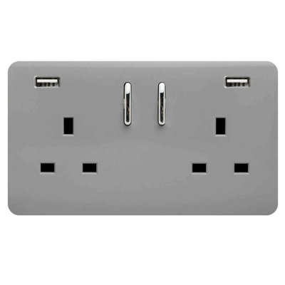 Trendiswitch White 2 Gang 13 Amp Socket. 2X2.1MaH USB - 3