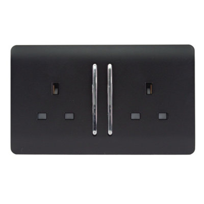 Trendiswitch MATT BLACK 2 Gang Long Switched Socket