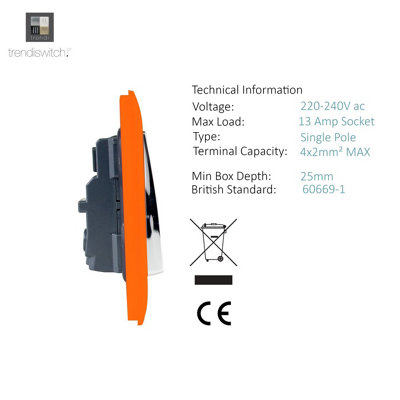 Trendiswitch ORANGE 2 Gang Long Switched Socket - 3