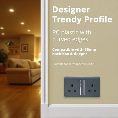 Trendiswitch Warm Grey 2 Gang 13 Amp Switched Socket - 5