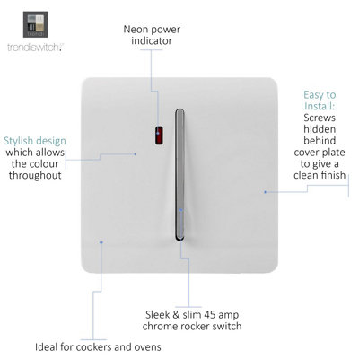 Trendiswitch White 1 Gang 45 Amp Cooker Switch with Neon - 3