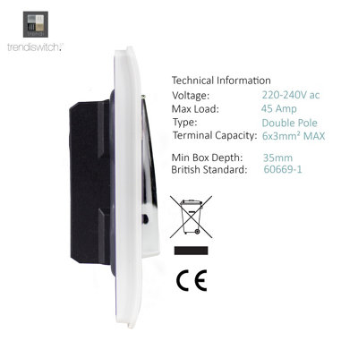 Trendiswitch White 1 Gang 45 Amp Cooker Switch with Neon - 4