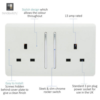 Trendiswitch White 2 Gang 13 Amp Switched Socket (3 Pack)