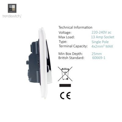 Trendiswitch White 2 Gang 13 Amp Switched Socket (3 Pack)