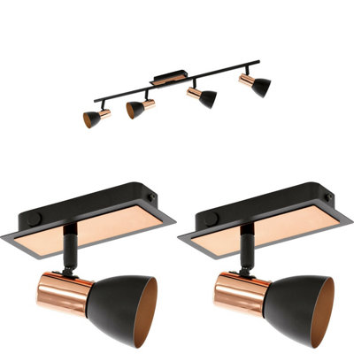 Trendy Black and Copper Quad Ceiling Light with 2 Matching Wall Sconces