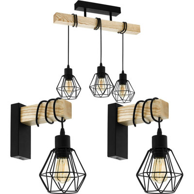 Trendy Black Wire Cage Ceiling Spot Light with 2 Matching Wall Lamps