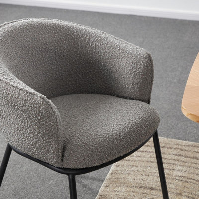 Trendy Chair, Grey Boucle Upholstered Duke Dining/ Lounge Chair with Black Metal Frame