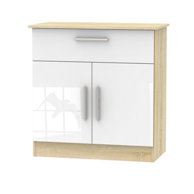 Trent 1 Drawer 2 Door Sideboard in White Gloss & Bardolino Oak (Ready Assembled)