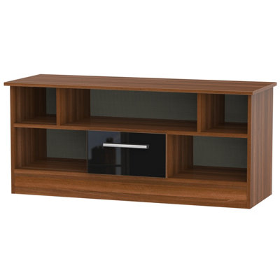Trent 1 Drawer Open TV Unit in Black & Noche Walnut (Ready Assembled)