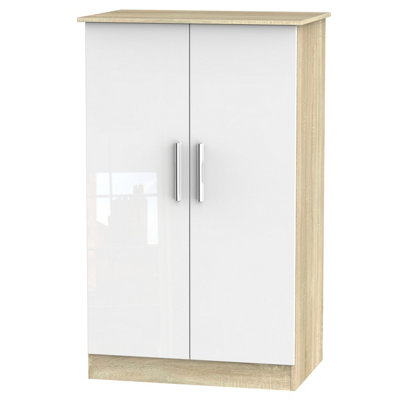 Trent 2 Door Midi Robe in White Gloss & Bardolino Oak (Ready Assembled)