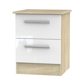 Trent 2 Drawer Bedside Cabinet in White Gloss & Bardolino Oak (Ready Assembled)