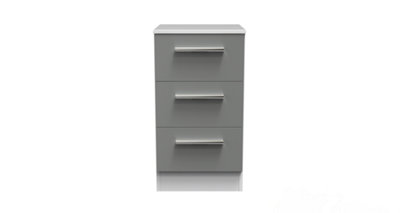 Trent 3 Drawer Bedside Cabinet in Dusk Grey & White (Ready Assembled)