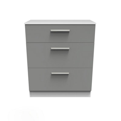 Trent 3 Drawer Deep Chest in Dusk Grey & White (Ready Assembled)