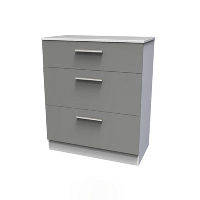 Trent 3 Drawer Deep Chest in Dusk Grey & White (Ready Assembled)
