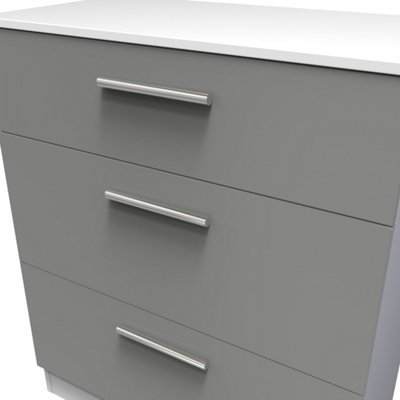 Trent 3 Drawer Deep Chest in Dusk Grey & White (Ready Assembled)