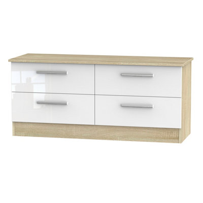 Trent 4 Drawer Bed Box in White Gloss & Bardolino Oak (Ready Assembled)