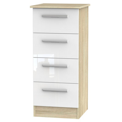 Trent 4 Drawer Tallboy in White Gloss & Bardolino Oak (Ready Assembled)