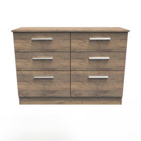 Trent 6 Drawer Wide Chest in Vintage Oak (Ready Assembled)