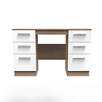 Trent Double Pedestal Desk in White Gloss & Bardolino Oak (Ready Assembled)