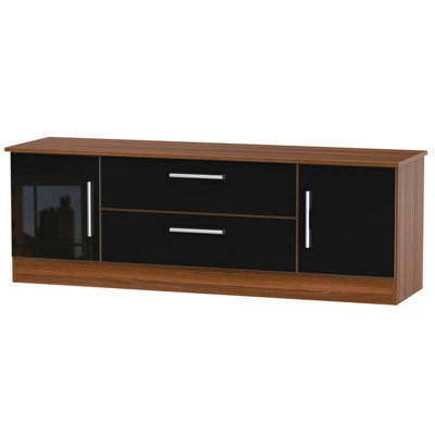 Trent Wide 2 Door 2 Drawer TV Unit in Black & Noche Walnut (Ready ...